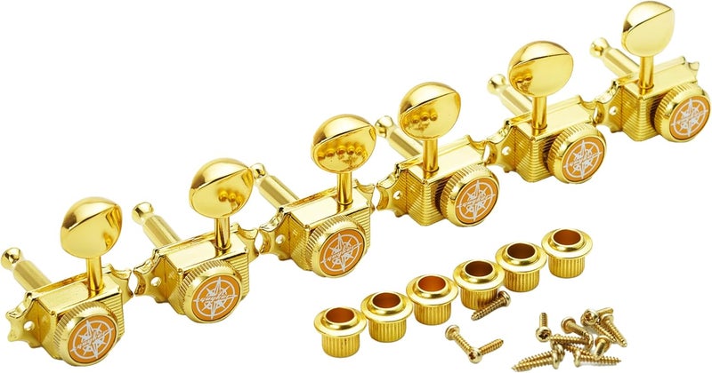guyker Guitar Locking Tuners (3L + 3R Handed) – Vintage Deluxe Lock String Tuning Key Pegs Machine Heads Replacement Parts for ST TL Style Electric, Folk or Acoustic Guitars – Gold - Image 3